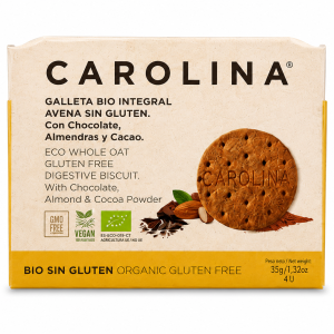 GALLETA SNACK BIO INTEGRAL AVENA SIN GLUTEN CON CHOCOLATE Y ALMENDRA