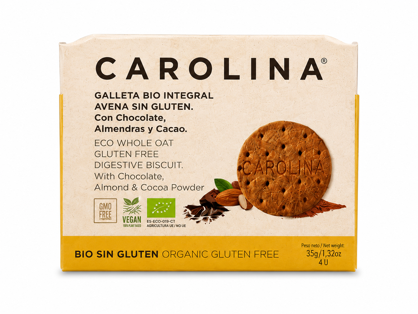 GALLETA SNACK BIO INTEGRAL AVENA SIN GLUTEN CON CHOCOLATE Y ALMENDRA